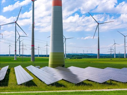 Wind farm near Marsberg, photovoltaic system, utilisation of land for renewable energies,
