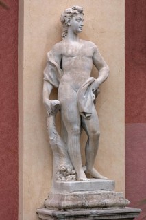 Ancient male sculpture in the garden of Palazzo Reale, Via Balbi, 10, Genoa, Italy, Europe