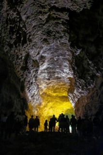 Lava tunnel Cueva de los Verdes with the light installation by Jesús Soto, Costa Teguise,