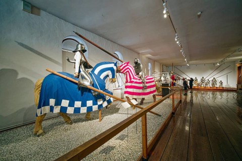 Heroes' armoury, museum, Renaissance Ambras Castle, interior view, Innsbruck, Tyrol, Austria,