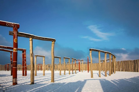 Pömmelte ring sanctuary in winter, prehistoric circular ditch complex, Pömmelte, Saxony-Anhalt,