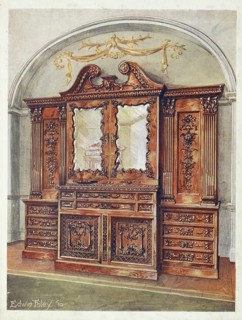 Furniture around the turn of the century 1900, Carved enclosed mahogany bookcase in the Chippendale