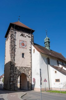 The Bickentor, town gate in the historic old town of Villingen, next to the monastery church of St
