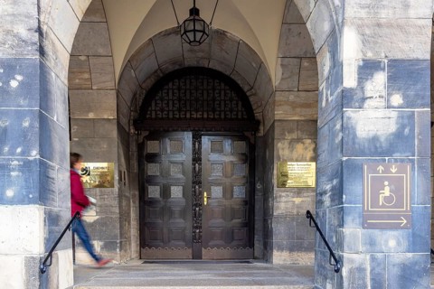 New Chemnitz City Hall, city administration. Door sign with the inscription European Capital of