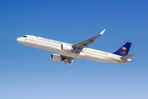 A Saudia Airbus A321neo aircraft with the registration HZ-ASAB at the airport in Dubai, United Arab