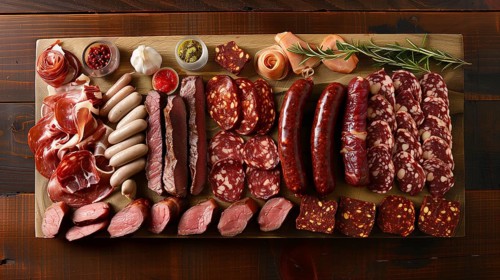 All meat platter overhead. generative AI, AI generated