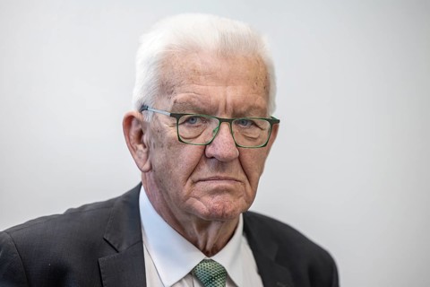 Portrait of Winfried Kretschmann (Green Party) with text free space, Minister President of the