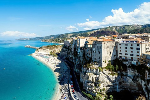 Tropea from a drone, Tyrrhenian Sea, Calabria, Italy, Europe