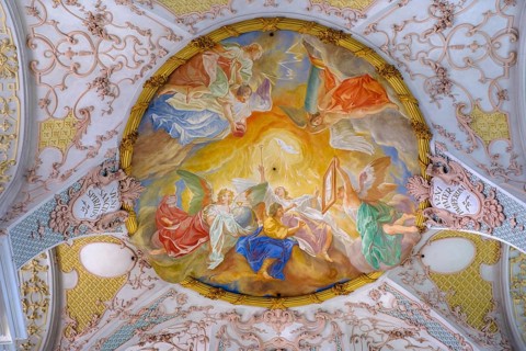 Saint Spirit as a dove with flames, Saint Spirit, ceiling fresco, Parish Church of the Saint