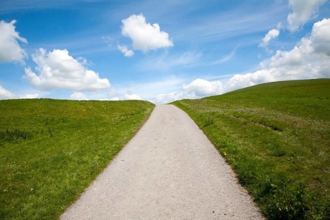 Small narrow lane on chalk downland scarp slope, Allington Down, Wiltshire, England, United
