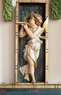 Painted plaster angels in village parish church of Saint Michael, Wilsford cum Lake, Wiltshire,