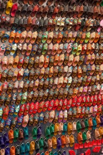 Small babouche magnets on a market, shoes, painted, trade, market, trader, bazaar, offer,