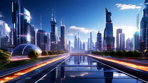 AI generated virtual reality tour highlighting a state of the art futuristic cityscape with