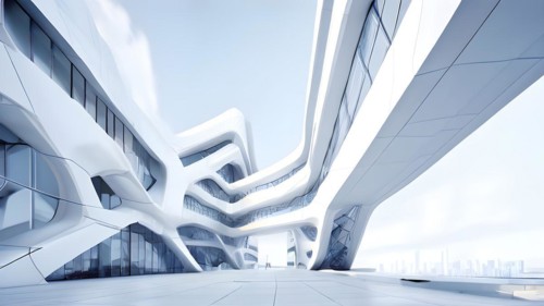 KI generated architectural structure melding computer aided design illustrations with genuine