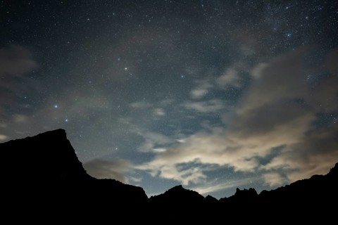 Milky Way and starry sky with Montafon mountains, Tschagguns, Rätikon, Montafon, Vorarlberg,