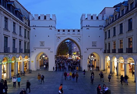 Europe, Germany, Bavaria, Munich, City, Stachus, Karlstor, view into Neuhauser Straße, shopping