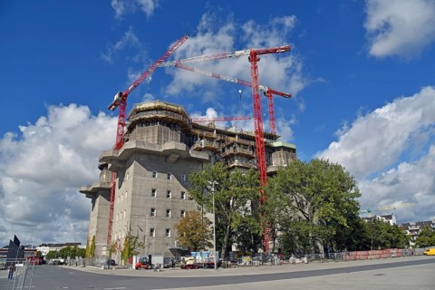 Europe, Germany, Hanseatic City of Hamburg, St. Pauli, former bunker on Feldstrasse, construction