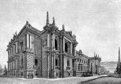 The new museum on Augustusplatz in Leipzig, Germany, in 1890, Historical, digital reproduction of