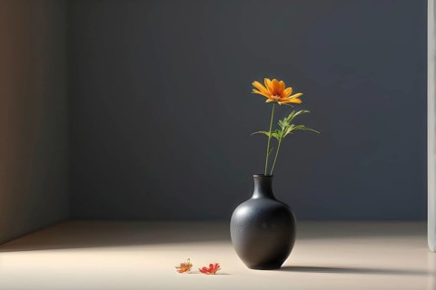 Minimalist ceramic vase composition with a single flower, AI generated