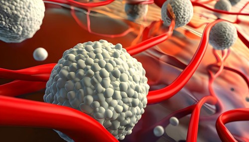 Three dimensional render of cholesterol in blood stream, AI generated