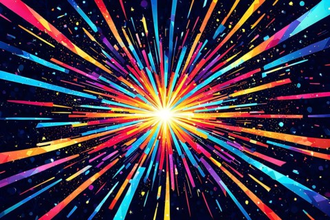 Wallpaper illustration of an explosion of vibrant fireworks colors in a night sky, symbol for happy