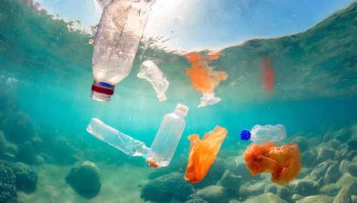 Symbolism, waste problem, plastic waste floating on the sea, AI-generated, AI-generated, AI