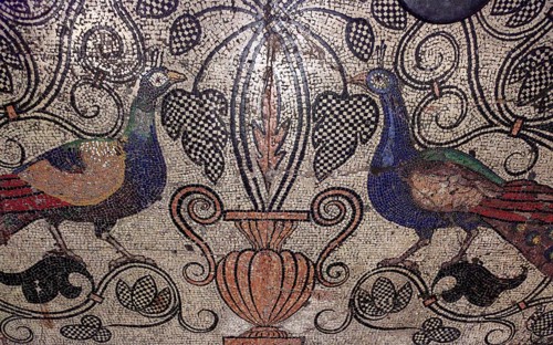 Floor mosaic with peacock in the Basilica di San Marco, St Mark's Basilica, Venice, Veneto, Italy,