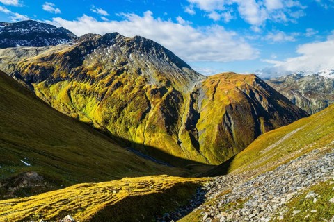 View of pass Furkapass, valley of Urserental, Kanton Uri, Swiss Alps, Switzerland, Europe
