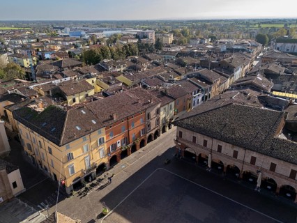 Busseto, Parma, Italy November 3rd 2024 Picturesque aerial perspective the town, a historic town in