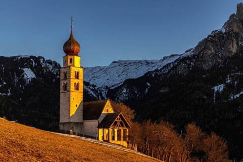 Evening atmosphere at St Valentin, Seis, South Tyrol, Italy, Europe