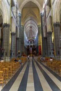Lille, France, September 1, 2018: Central nave of the Basilica of Notre Dame de la Treille. Lille,