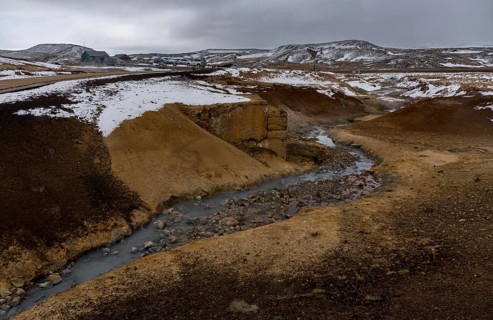Gunnuhver geothermal hot springs field at Reykjanes Peninsula. Grintavik Iceland in spring