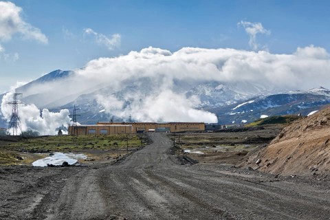 MUTNOVSKY VOLCANO, KAMCHATKA, RUSSIA, SEP 21, 2011: View of the road to Mutnovskaya Geothermal