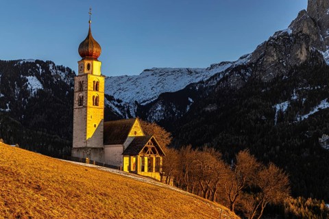Evening atmosphere at St Valentin, Seis, South Tyrol, Italy, Europe