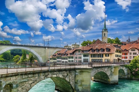 View of Bern old town and bridge over the Aare river, Switzerland, Europe