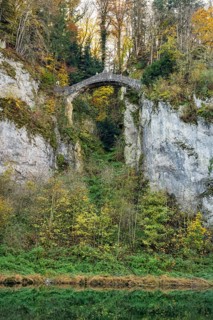 Built in 1895, the Devil's Bridge above the Danube, a striking sight in Inzigkofen Princely Park,