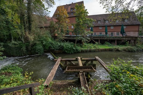 Satzinger Mühle, originally a flour mill and paper mill 1951, 52 reconstruction, after destruction,