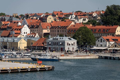 Old town with harbour, former Hanseatic city of Visby, UNESCO World Heritage Site, Gotland Island,