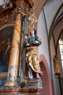 Sculpture of St John the Evangelist, Church of the Holy Blood, Iphofen, Lower Franconia, Bavaria,