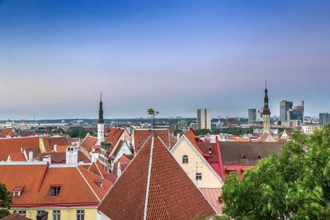 View of Tallinn from Toompea hill, Estonia. In evening