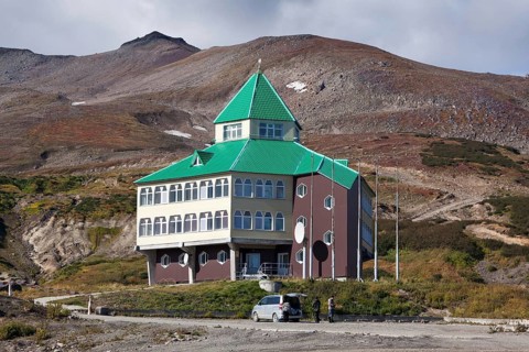 MUTNOVSKY VOLCANO, KAMCHATKA PENINSULA, RUSSIA, SEP 21, 2011: Hotel building for power plant
