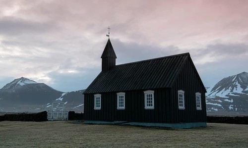 Famous black church of Budir at Snaefellsnes peninsula region in Iceland