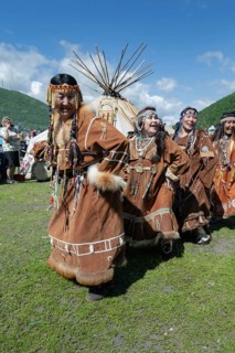 PETROPAVLOVSK CITY, KAMCHATKA PENINSULA, RUSSIA, JULY 11, 2015: Group of women in national clothing