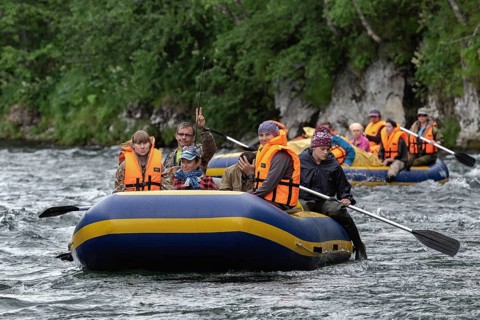 FAST RIVER, KAMCHATKA PENINSULA, RUSSIAN FAR EAST, JULY 15, 2016: Summer rafting on Kamchatka in