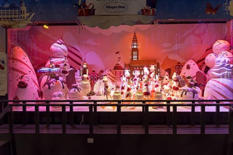 PARIS, FRANCE, DECEMBER 18, 2018: Christmas decorations in the shop window of a Parisian Printemps