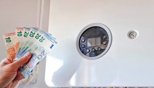Gas central heater of residential house and euro currency, energy efficiency concept – the cost of