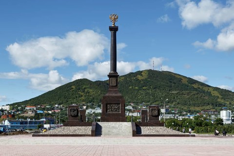 PETROPAVLOVSK-KAMCHATSKY, KAMCHATKA, RUSSIA, SEP 07, 2015: Scenic view of the stela City of