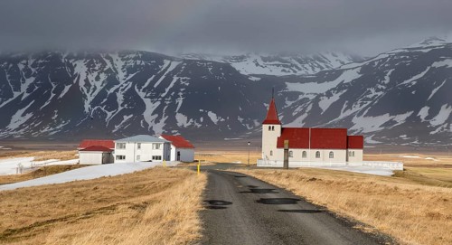 The picturesque stadastadakirkja church at the snaefellsnes peninsula near the village of