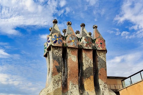 Artfully designed fireplaces, mosaics, Casa Batllo, Barcelona, Spain, Europe