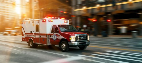 Ambulance first responders rushing to save from fire, accidents and medical emergency, AI generated